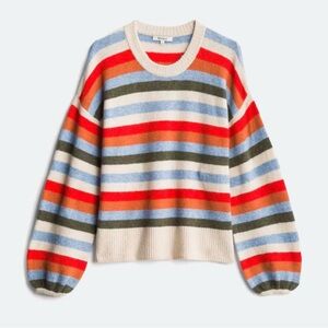 Madewell Calyse Balloon Sleeve Striped Crew Neck Sweater